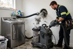 High-power vacuum extracting lint from a dryer vent